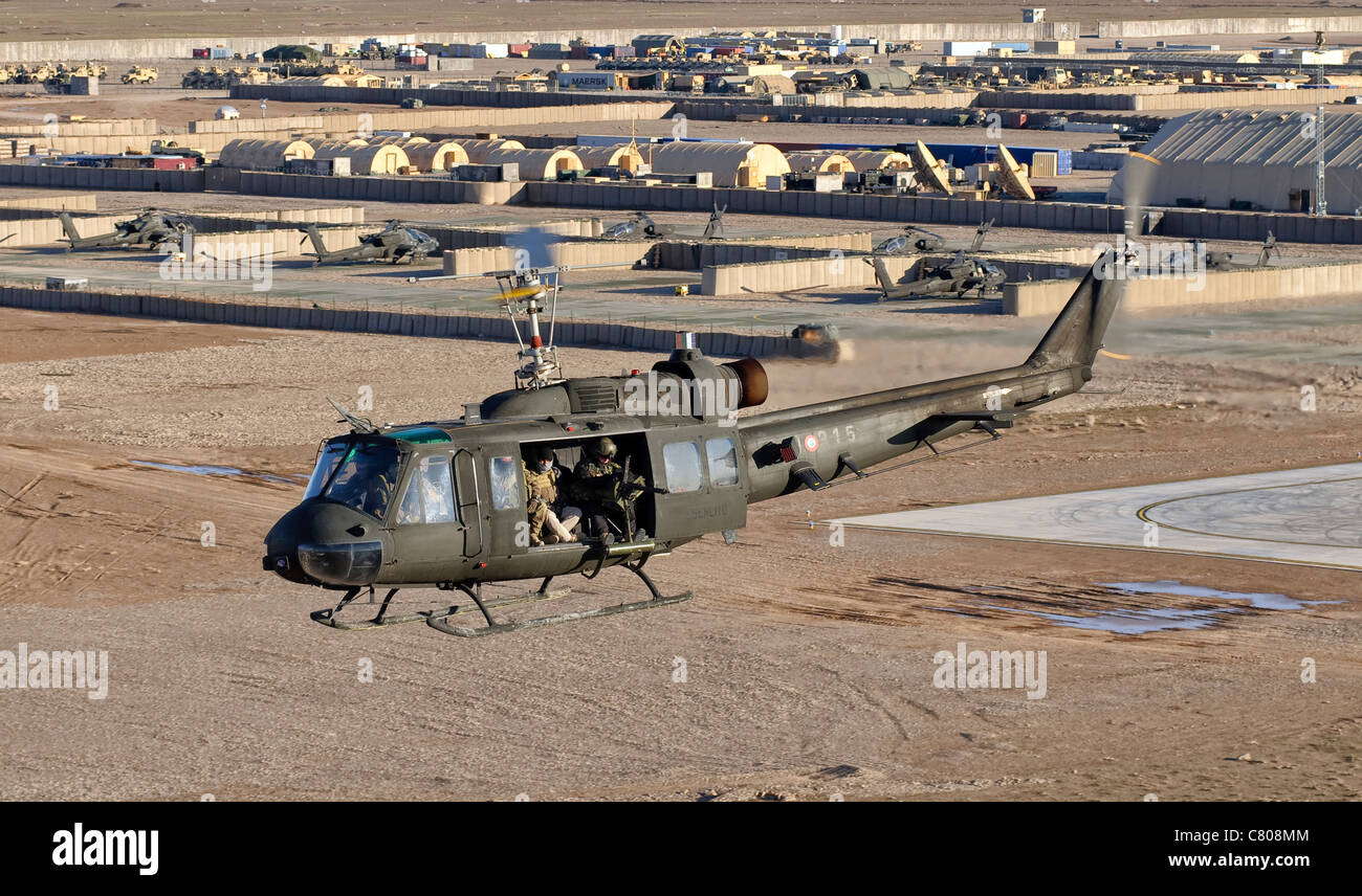 Italian Army AB205MEP utility helicopter in flight over Shindand