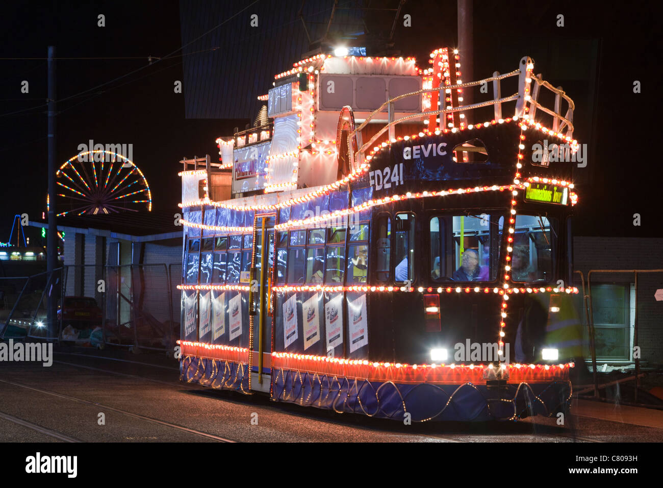 An electric tram dressed up as a boat for the annual, Blackpool