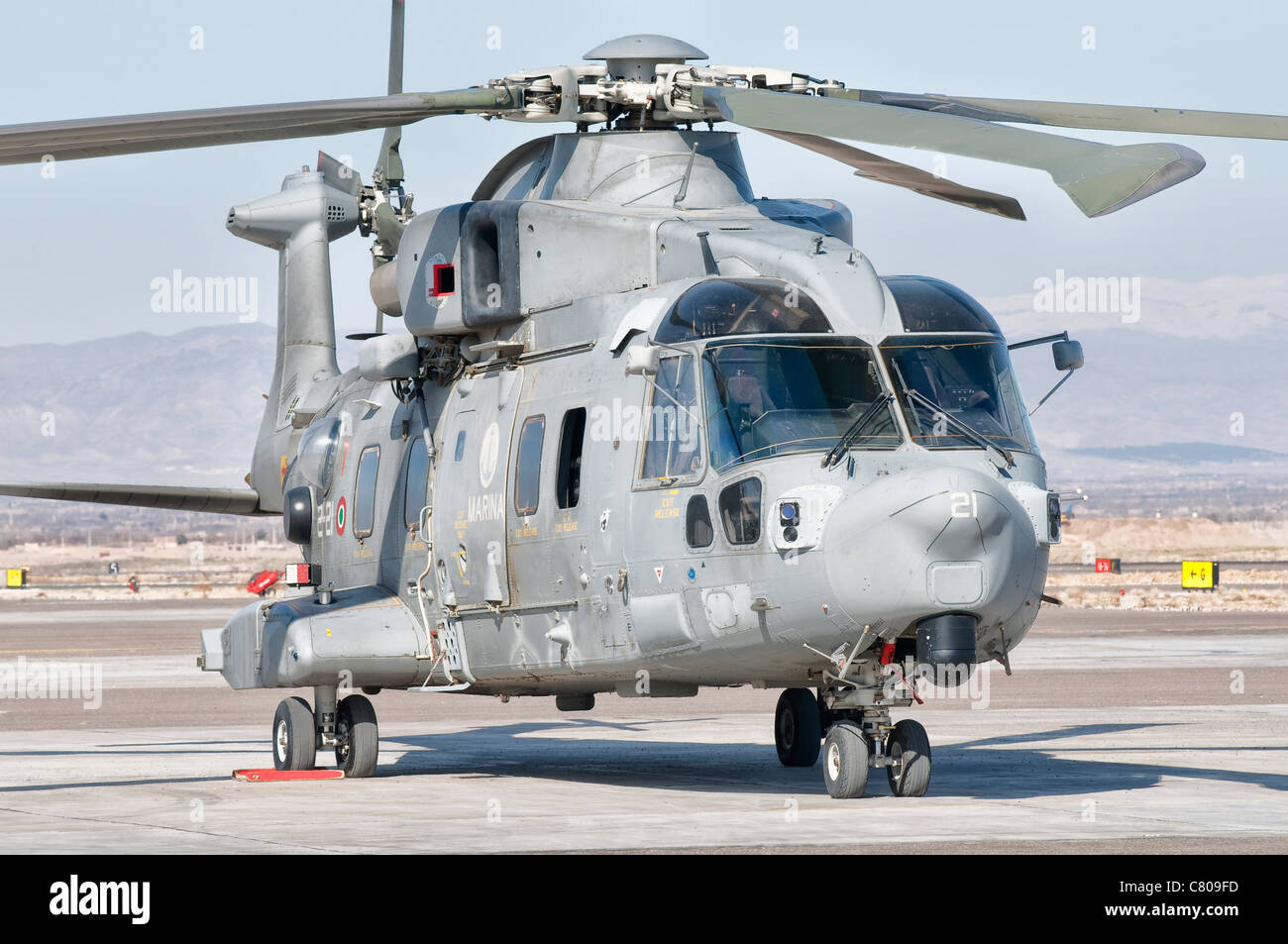 An Italian Navy EH101 helicopter at Forward Operating Base Herat, Afghanistan. Stock Photo