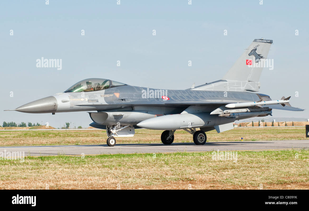 An F-16C Block 50 of the Turkish Air Force at Izmir Air Base, Turkey. Stock Photo