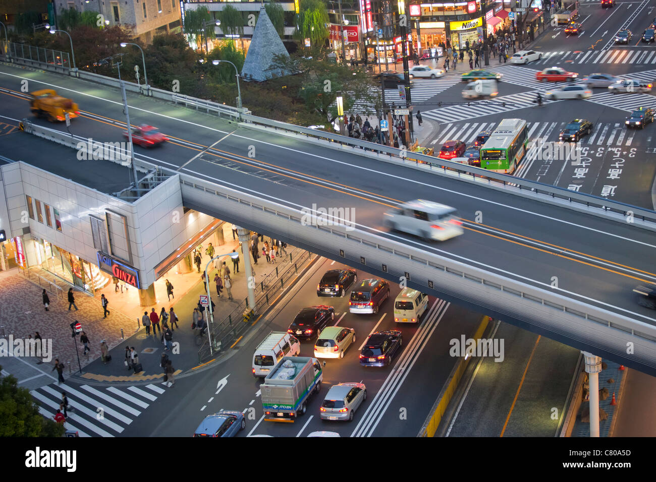 Overview of traffic, Ginza Tokyo Stock Photo