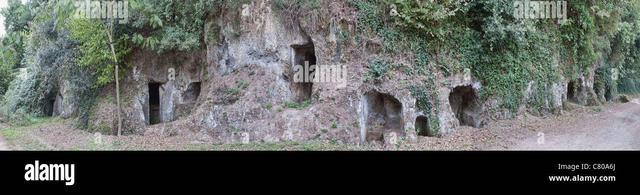 Etruscan tombs in the Necropoli delle Scalette, Tuscania, province of Viterbo, Italy. Stock Photo