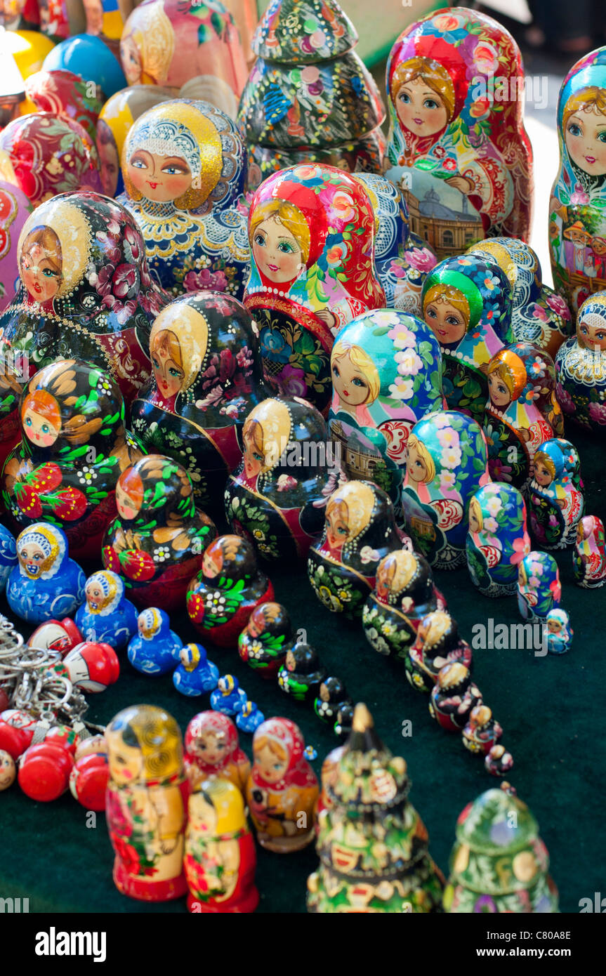 Traditional Russian Dolls on sale at Odessa market, Ukraine. Stock Photo