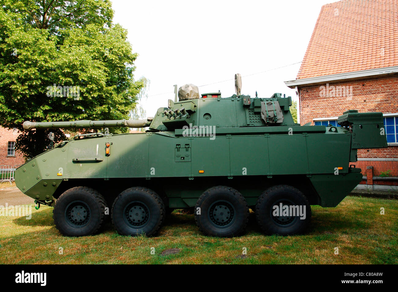 A Belgian Army Piranha IIIC with the LCTS-90 Cockerill Mk8 gun. Stock Photo