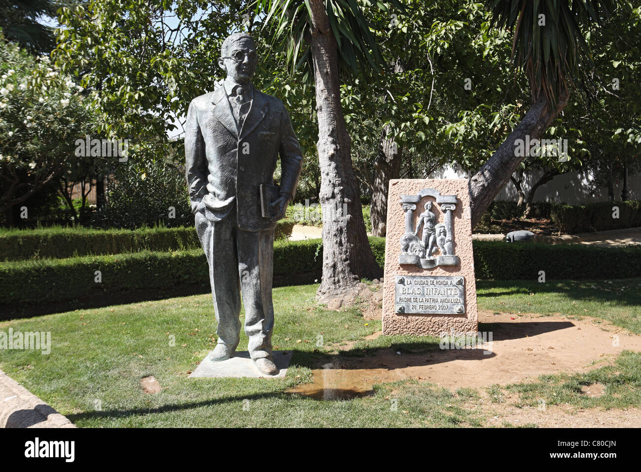 Bronze statue and crest of Blas Infante Ronda, Andalusia, Spain Stock Photo