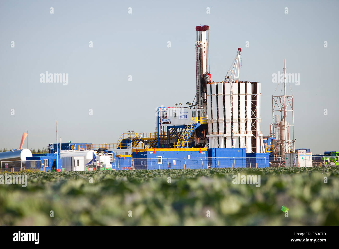 A test drilling site for shale gas near Banks on the outskirts of Southport, Lancashire, UK. Stock Photo