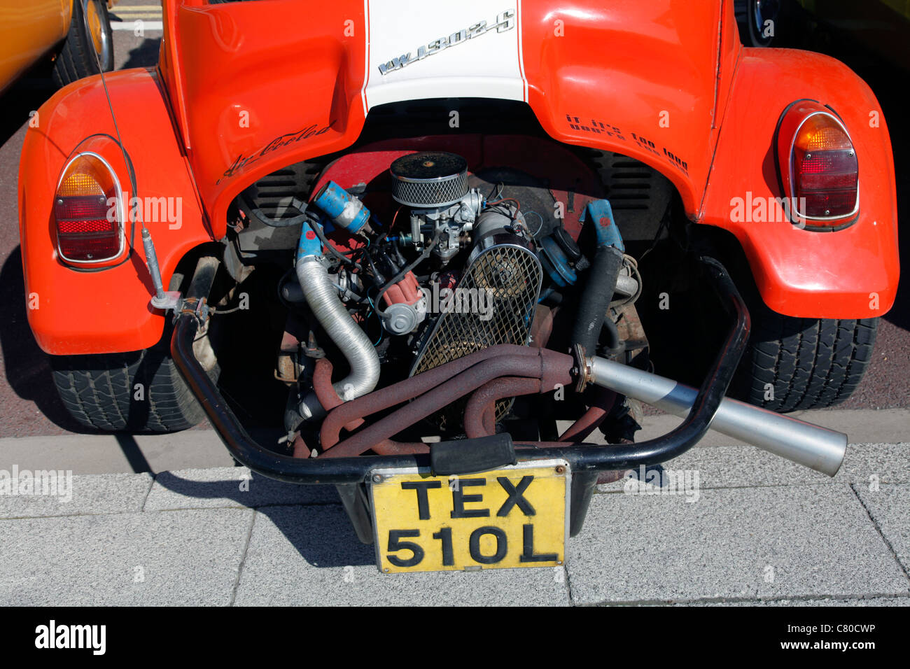Reconditioned engine of vintage VW Beetle at event at Brighton, England, UK Stock Photo