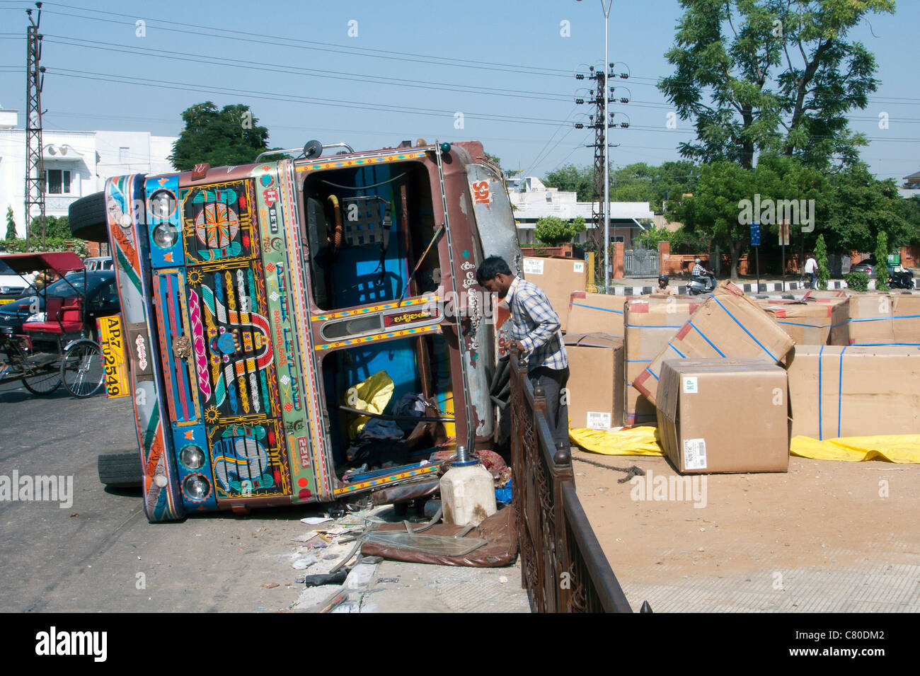 Truck accident Jaipur Rajasthan India Stock Photo