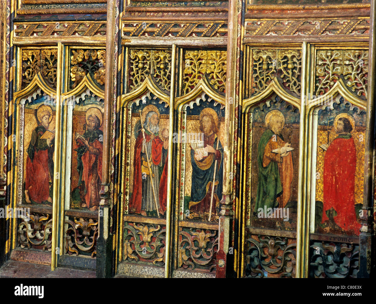 Worstead, Norfolk, rood screen, 6 panels of Apostles, English medieval screens painting paintings painted panel panels England Stock Photo