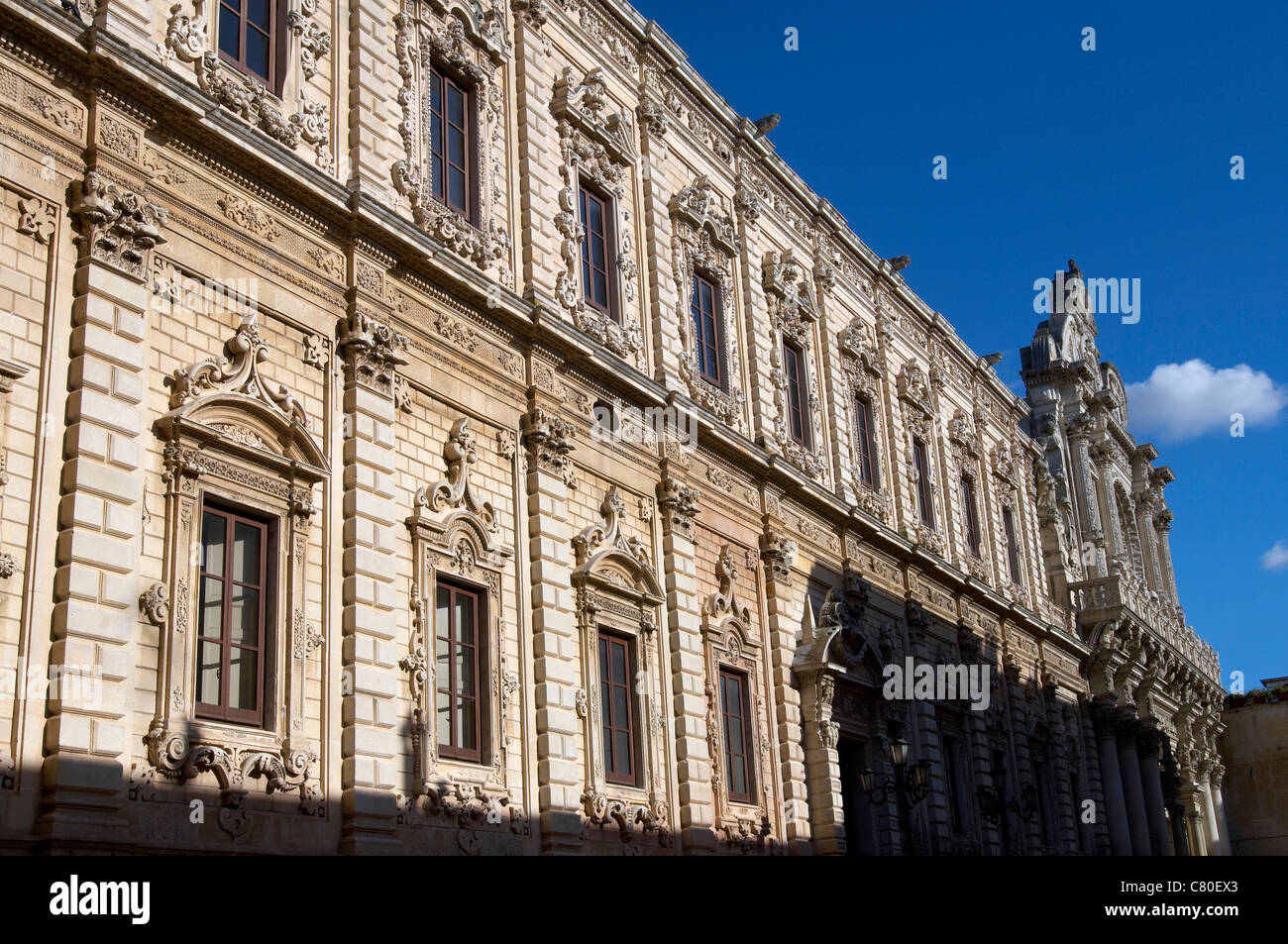 Italy, Apulia, Lecce, Palazzo del Governo. Detail of Ex Convento dei Padri Celestini Stock Photo