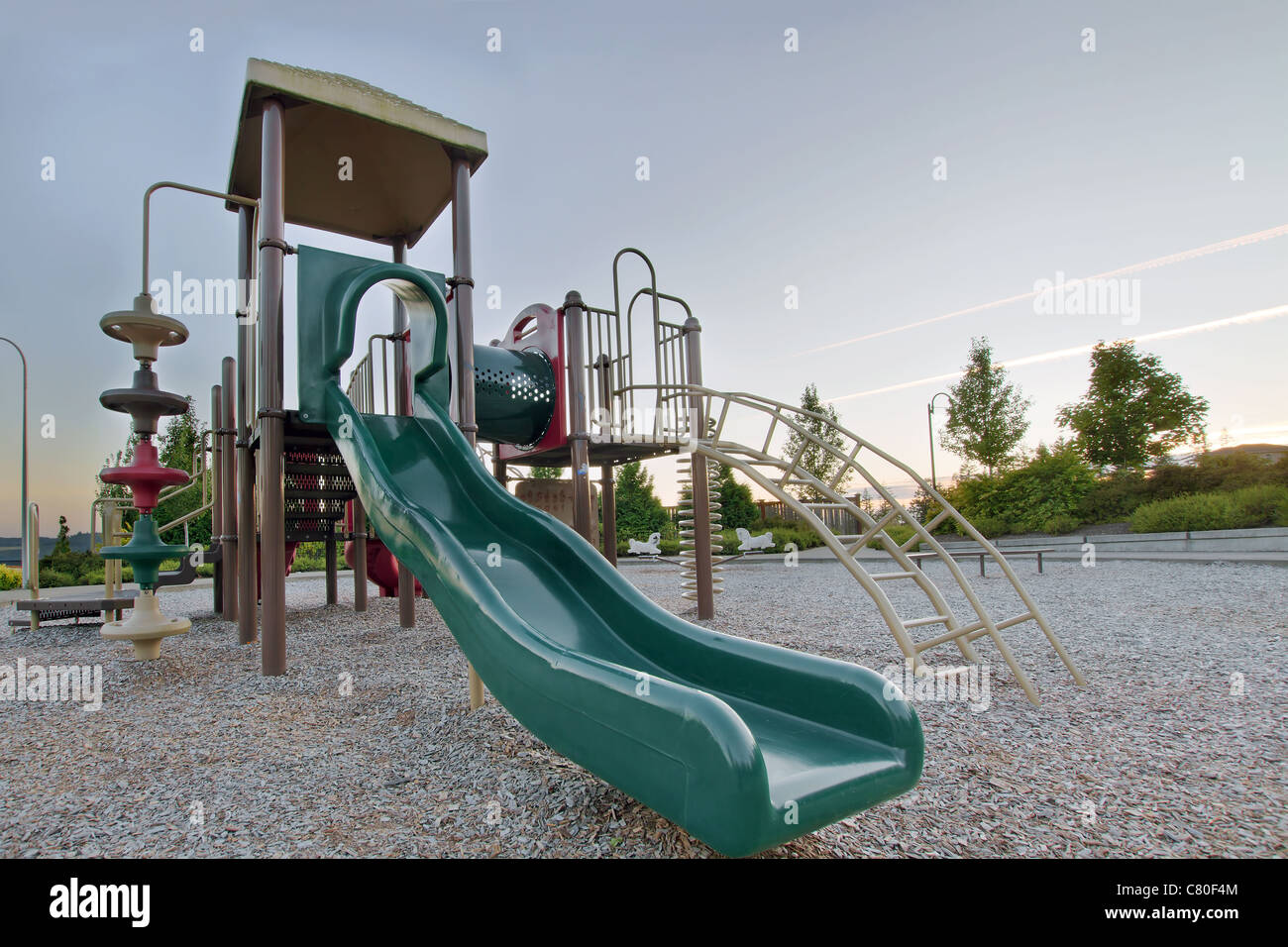 Neighborhood Public Park Children's Playground Gym Structure in Suburban Area Stock Photo