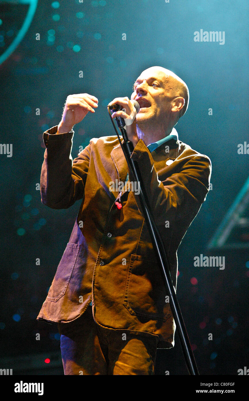 REM performing on the Pyramid stage at the Glastonbury Festival 2003