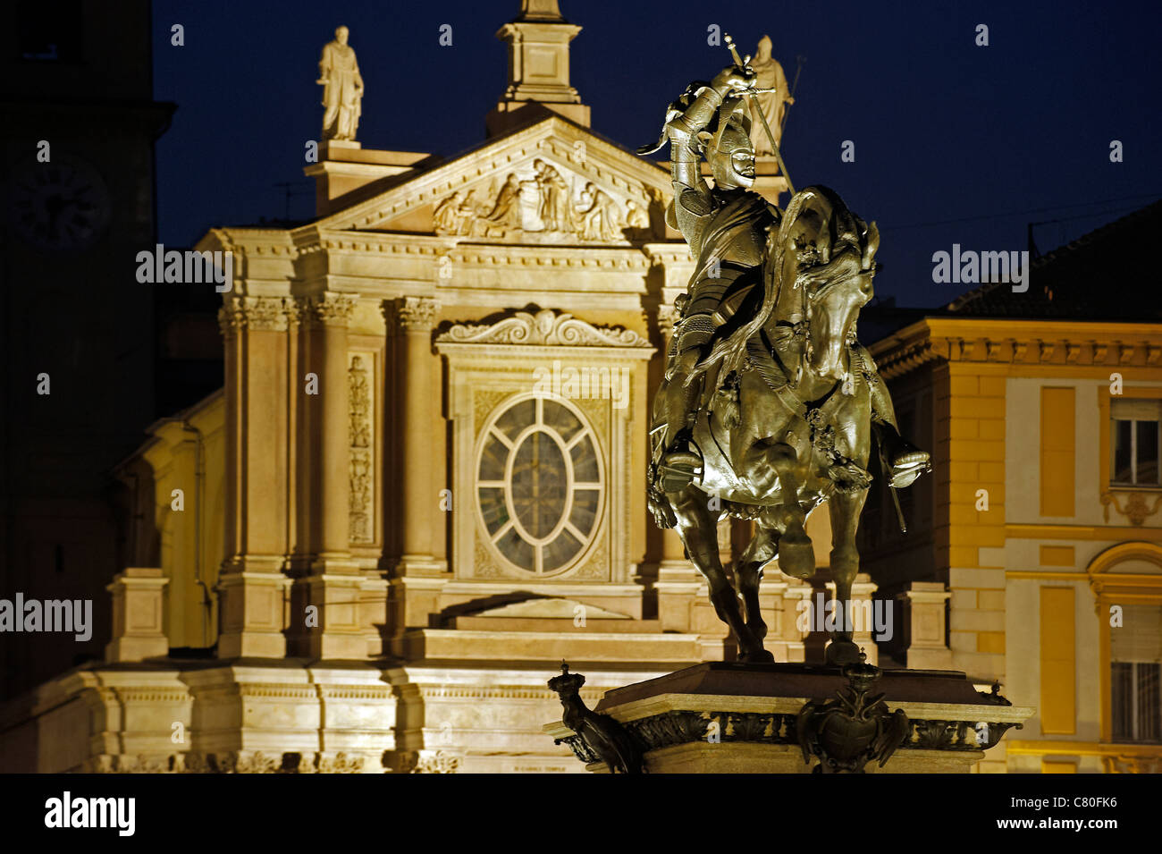 Italy, Piedmont, Turin, Piazza San Carlo, Emanuele Filiberto Statute. Stock Photo