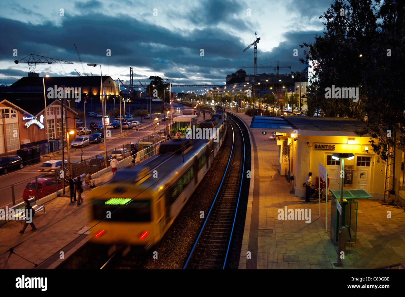 Portugal, Lisbon, Urban Train, Santos Station at Dusk Stock Photo - Alamy