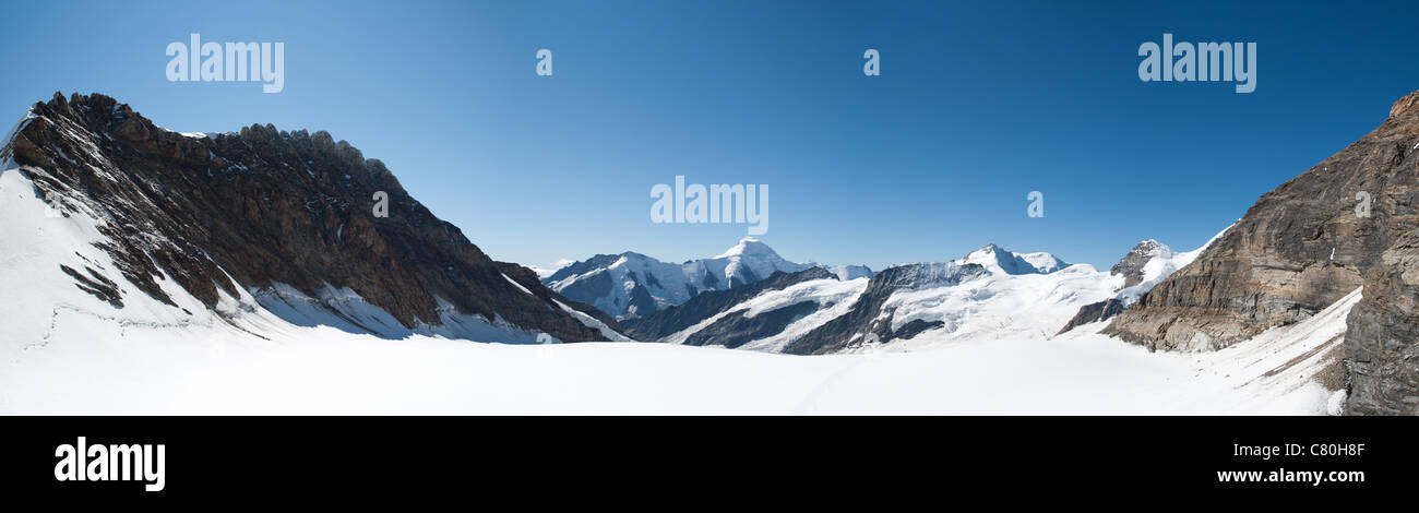 A panorama of the Swiss Alps, as viewed from Jungfraujoch station. Stock Photo
