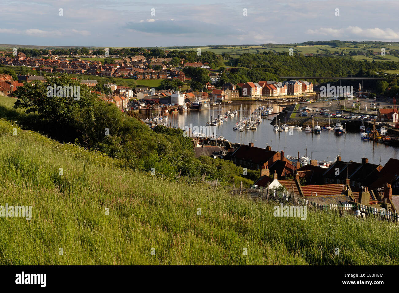 Whitby town & harbour, North Yorkshire, England Stock Photo