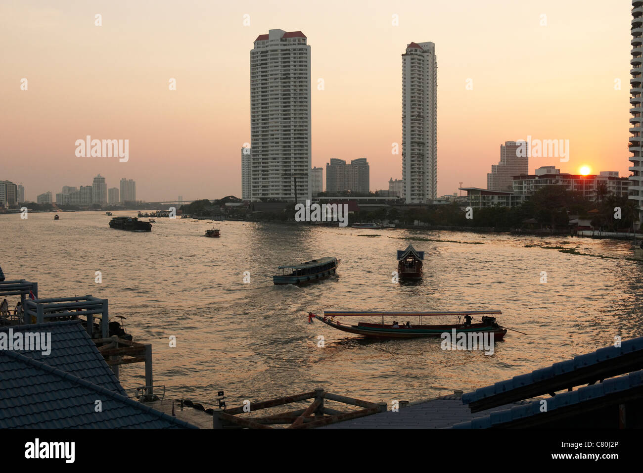 Thailand, Bangkok, Chao Praya River at dusk Stock Photo