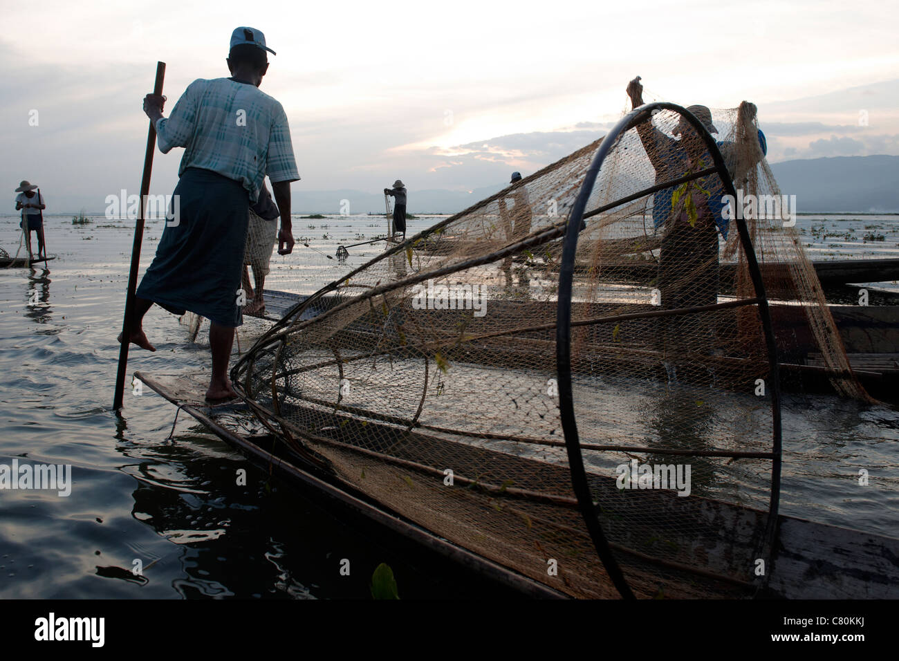 Myanmar, Burma, Shan State, Inle Lake, Fisherman Stock Photo