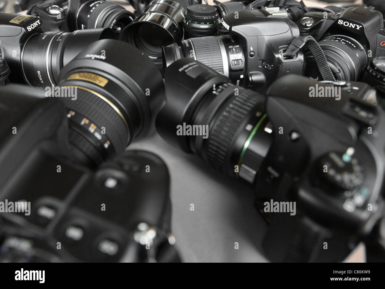 Digital cameras of different brands collected together Stock Photo Alamy
