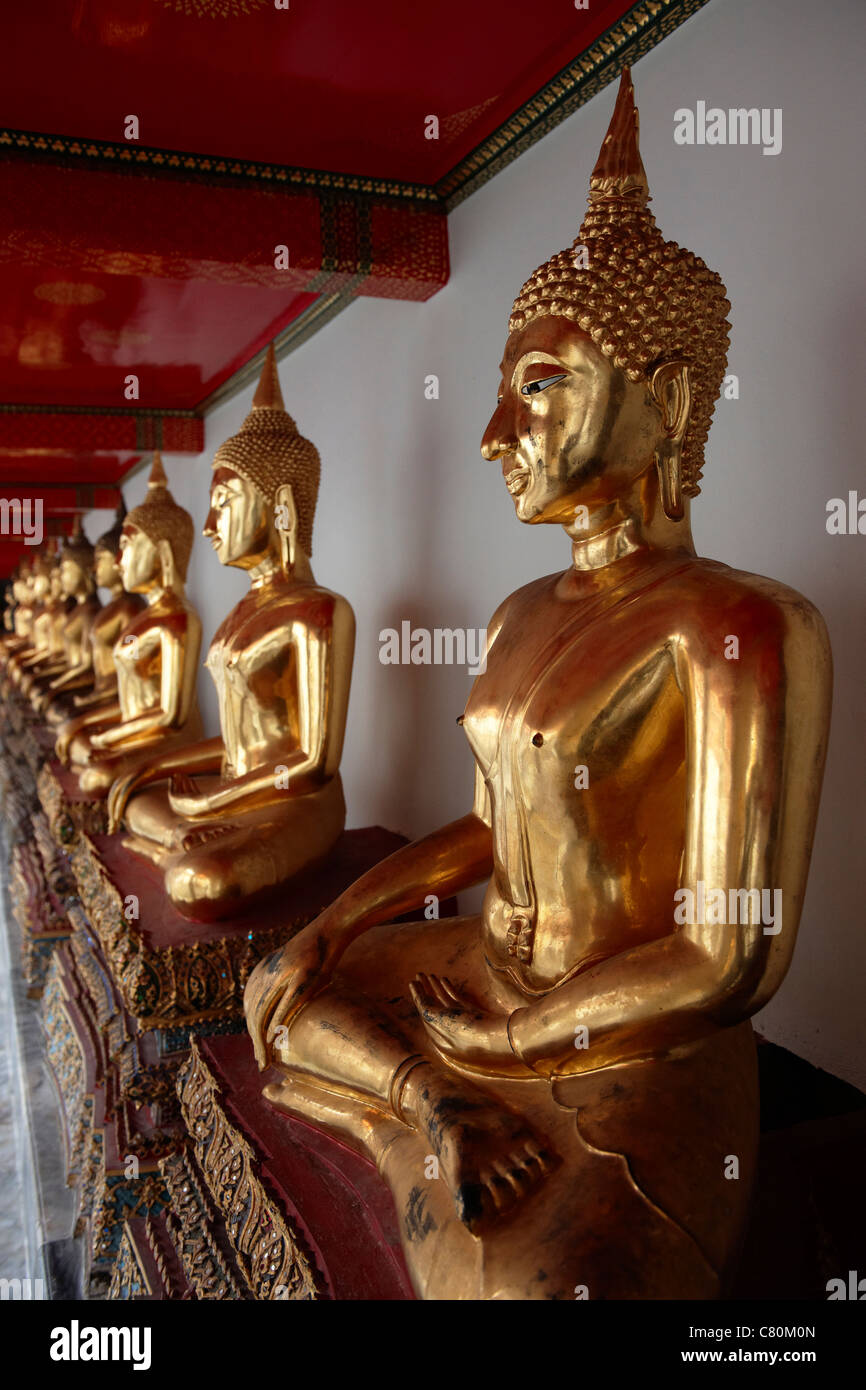 Thailand, Bangkok, Wat Pho, Buddhist Temple, Buddha Gold Statue Stock Photo