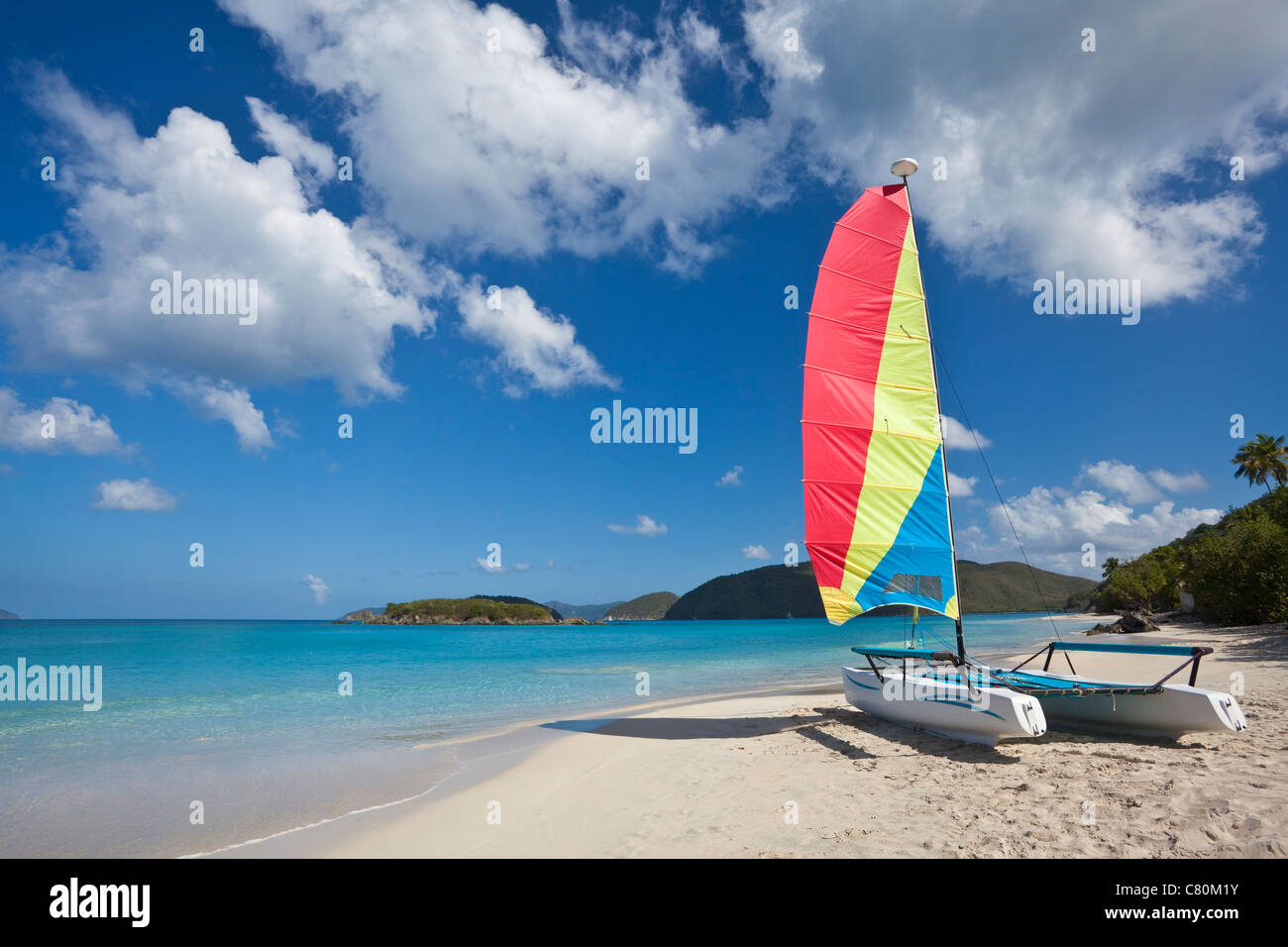 Sail boat on a tropical beach Stock Photo