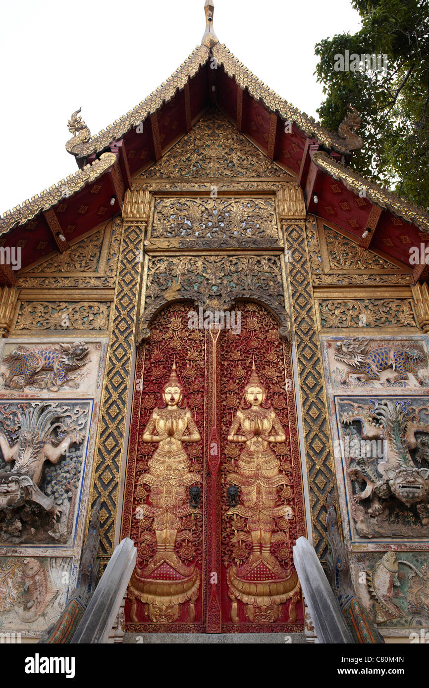 Thailand, Chiang Mai, Wat Ket Karam Gate Buddhist Temple Stock Photo