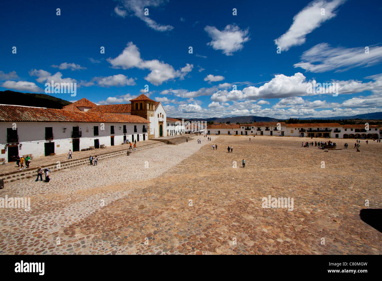 Main square. Villa de Leyva, Boyacá, Colombia, South America, Andes region Stock Photo