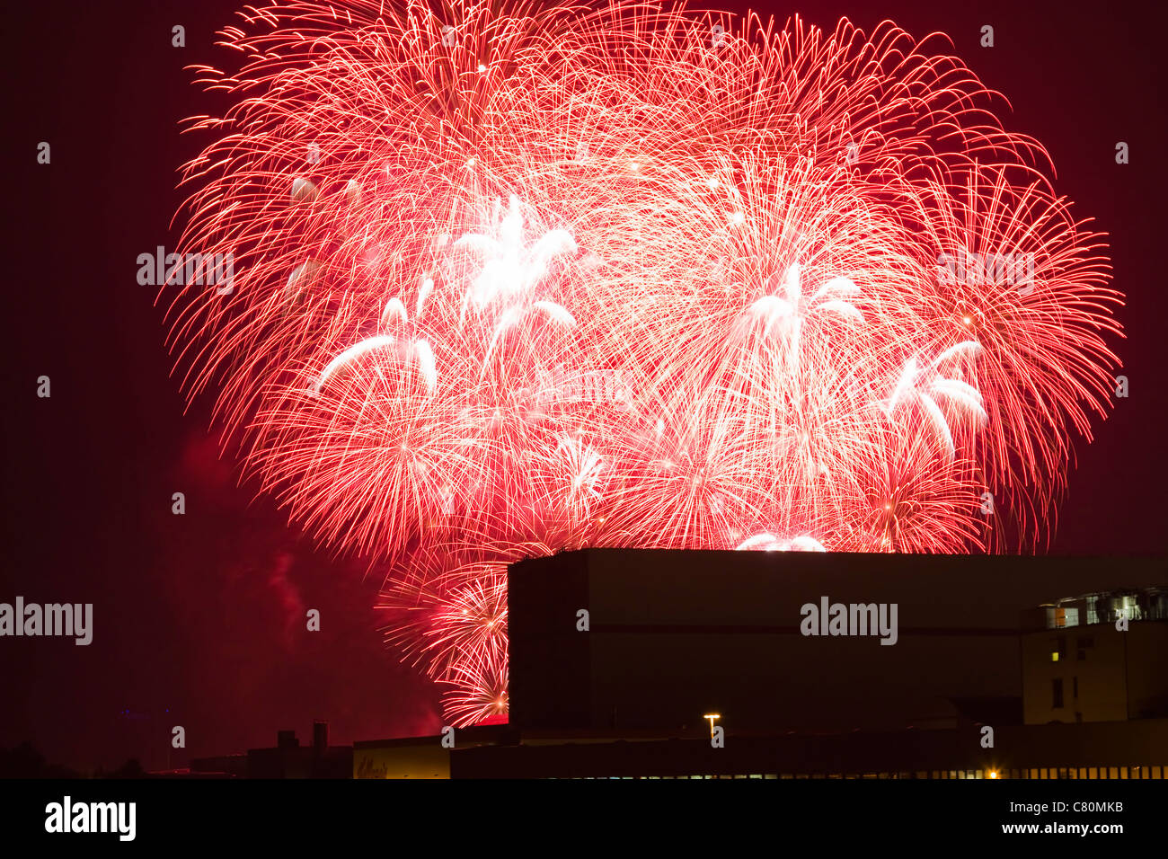 Fireworks on 2 October 2010 during the national festivities on the Day of German Unity in Bremen. Stock Photo