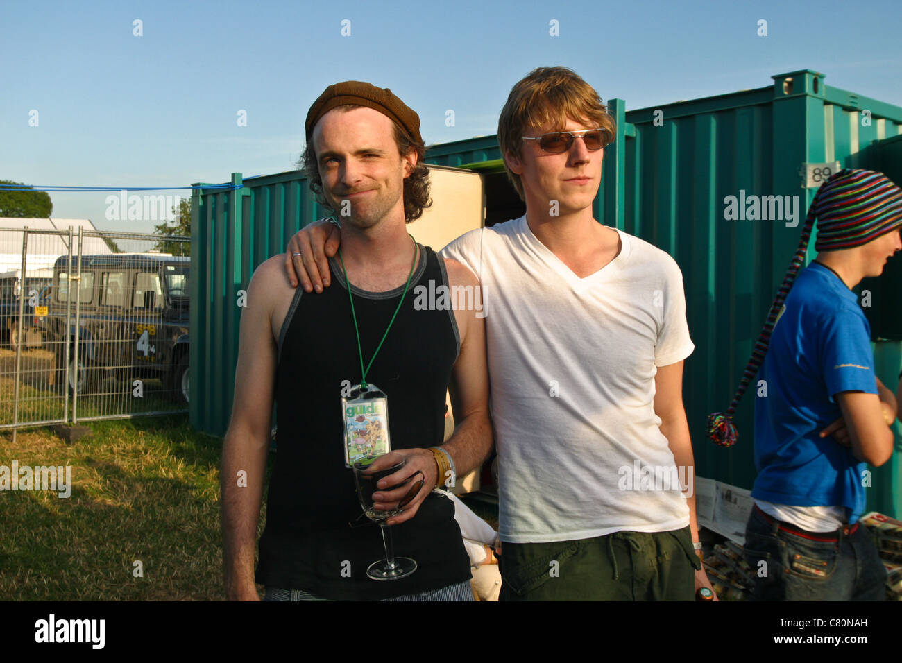 'Fran' Healy and Dougie Payne form Travis at The Glastonbury Festival 2003 Stock Photo