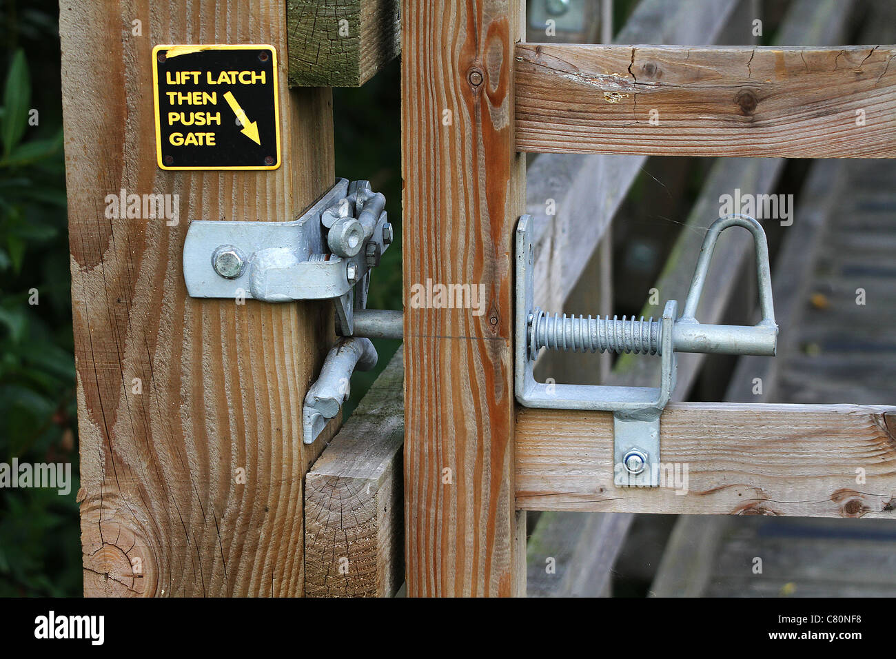 Modern galvanized gate bolts locks and catches. Stock Photo