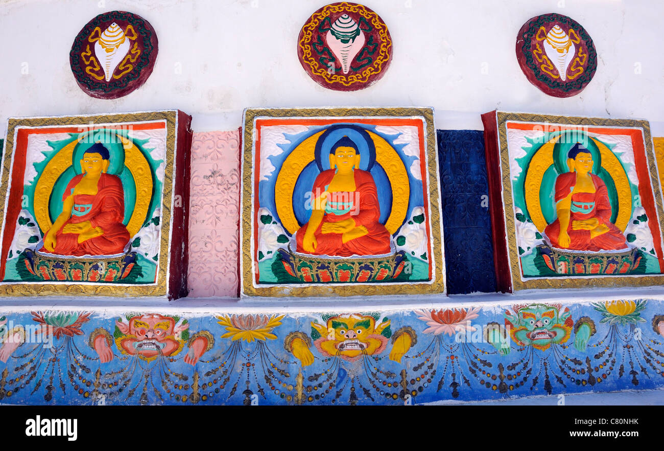 Conch Shell Mask Panels depicting conch shells, the Buddha and monster masks or the face ...