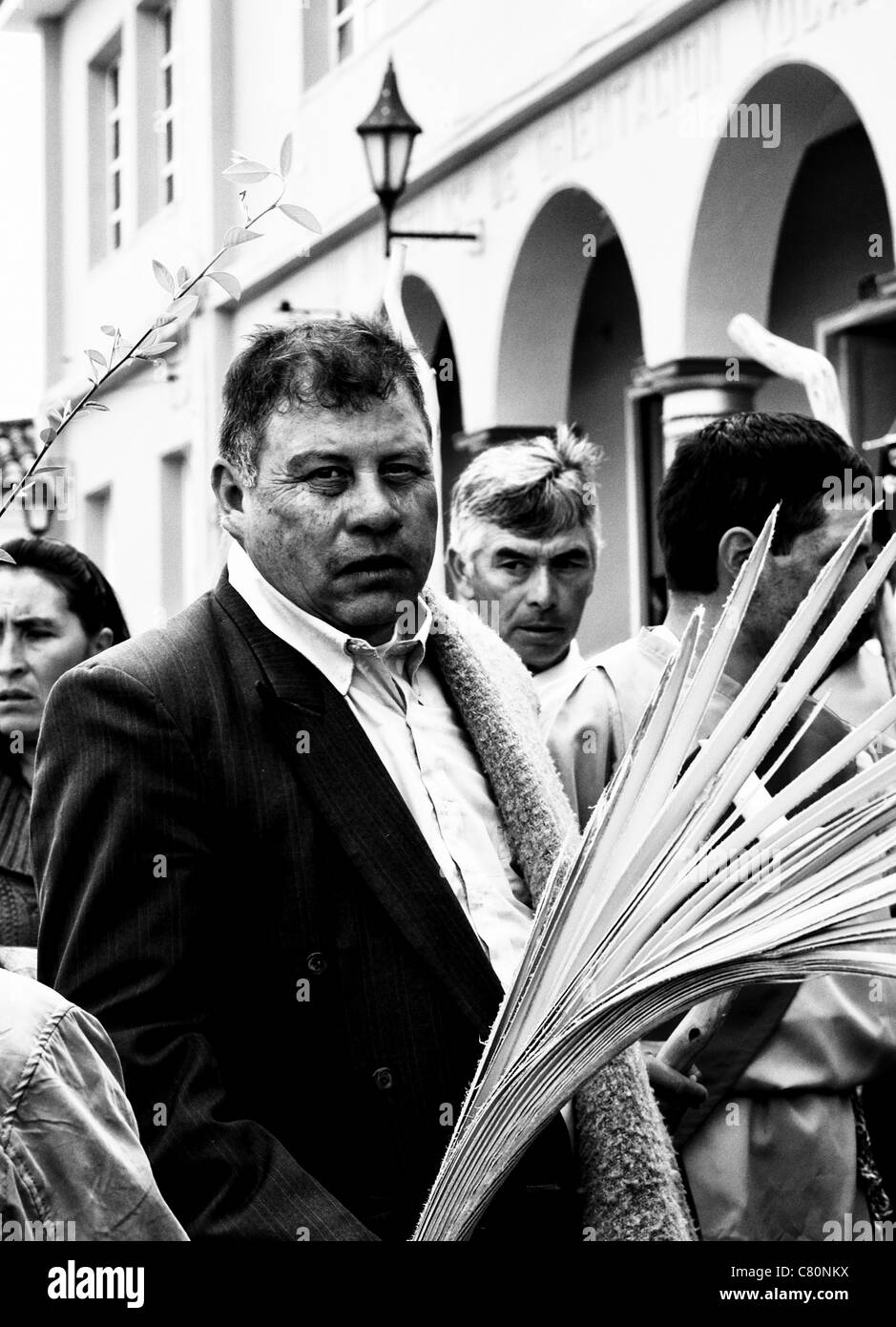 Men during a religious procession during Easter holidays. Nobsa, Boyacá, Colombia, South America, Andes region Stock Photo
