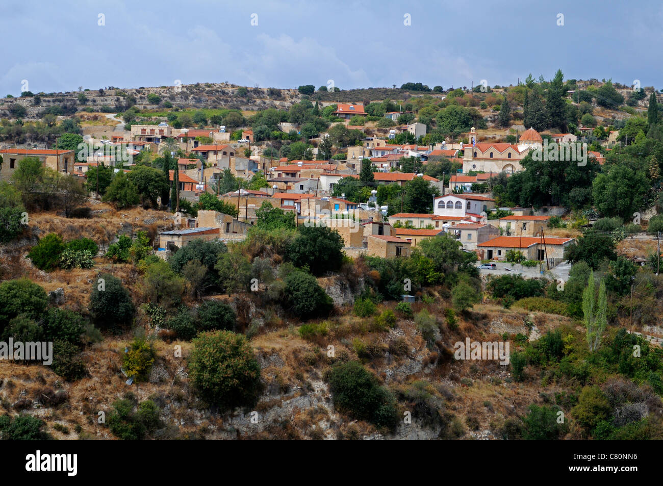 View of the village of Vasa a traditional small Cypriot village in the Troodos Mountains Stock Photo