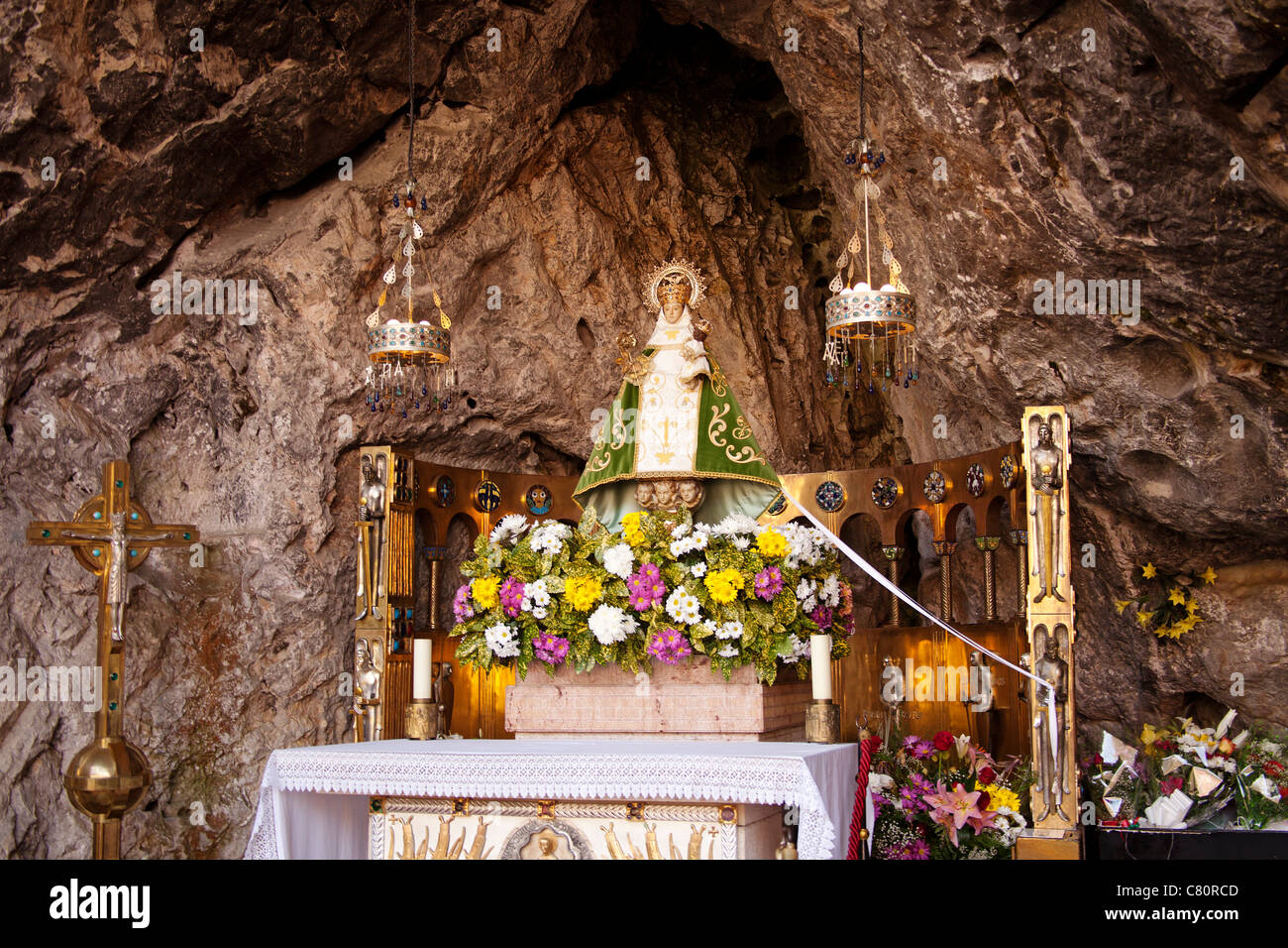 La Santina Virgen in La Santa Cueva Santuario de Covadonga Asturias Spain Stock Photo