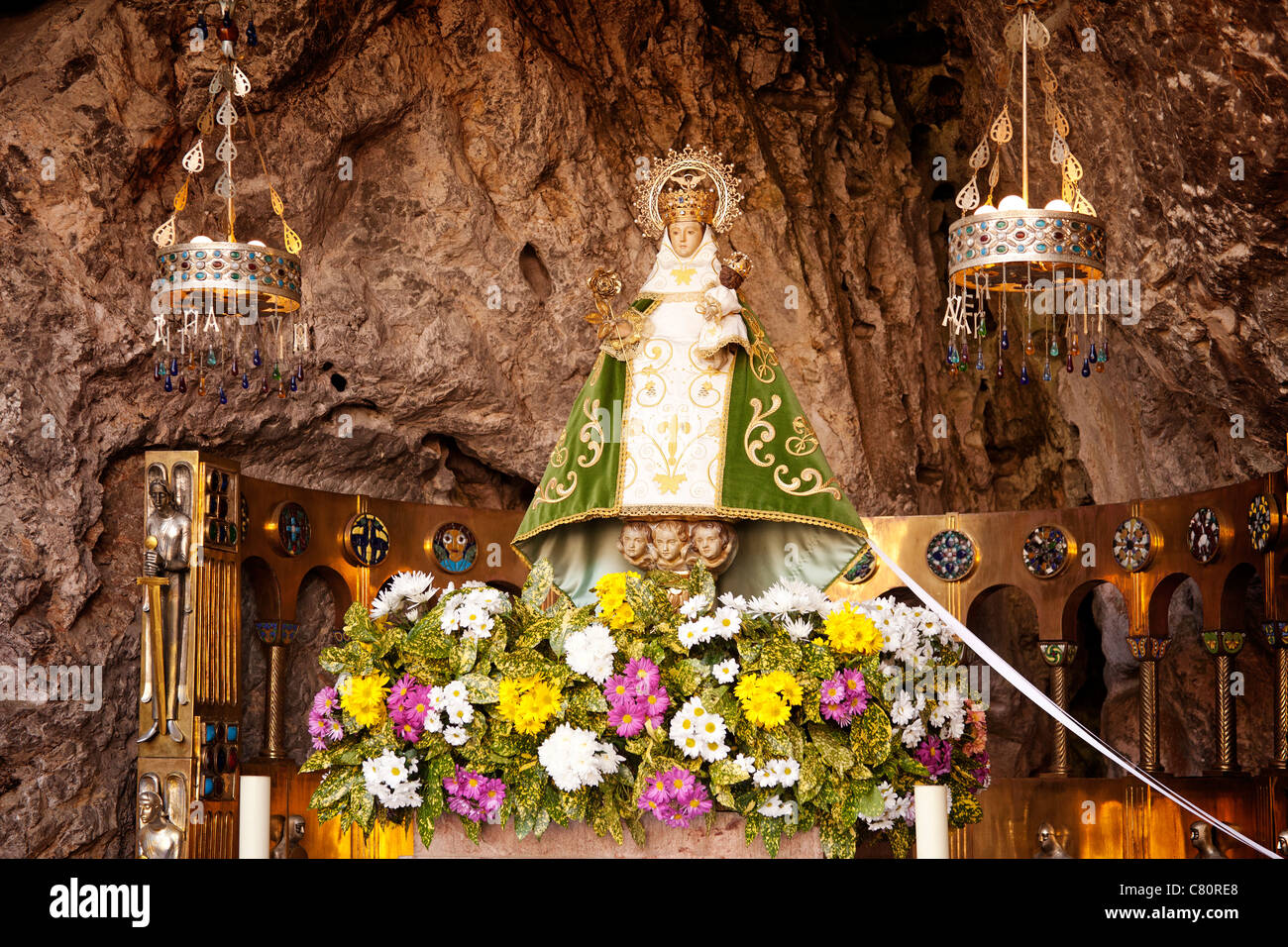 La Santina Virgen in La Santa Cueva Santuario de Covadonga Asturias Spain Stock Photo