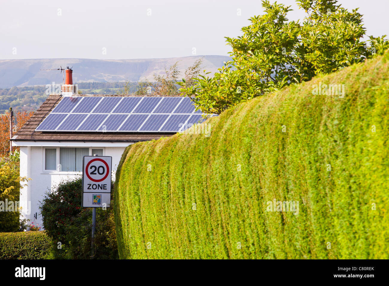 Solar electric panels on a house roof in clitheroe, Lancashire, UK. Stock Photo