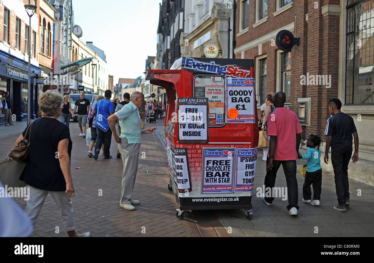 Ipswich Star and East Anglian Daily Times regional newspaper stall or kiosk in Ipswich town centre Suffolk UK Stock Photo