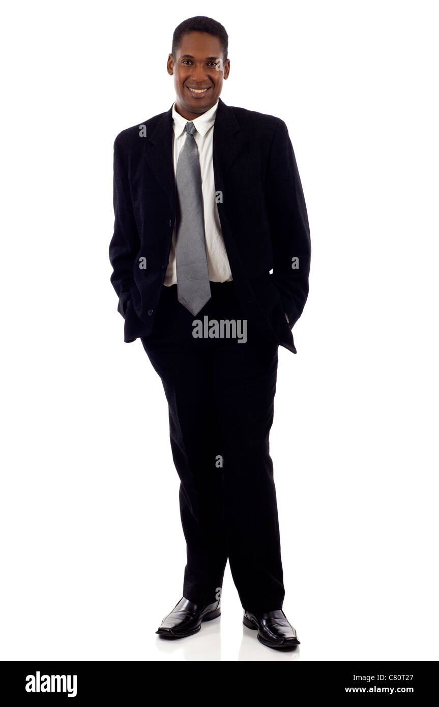 Full length portrait of a young African American businessman standing ...
