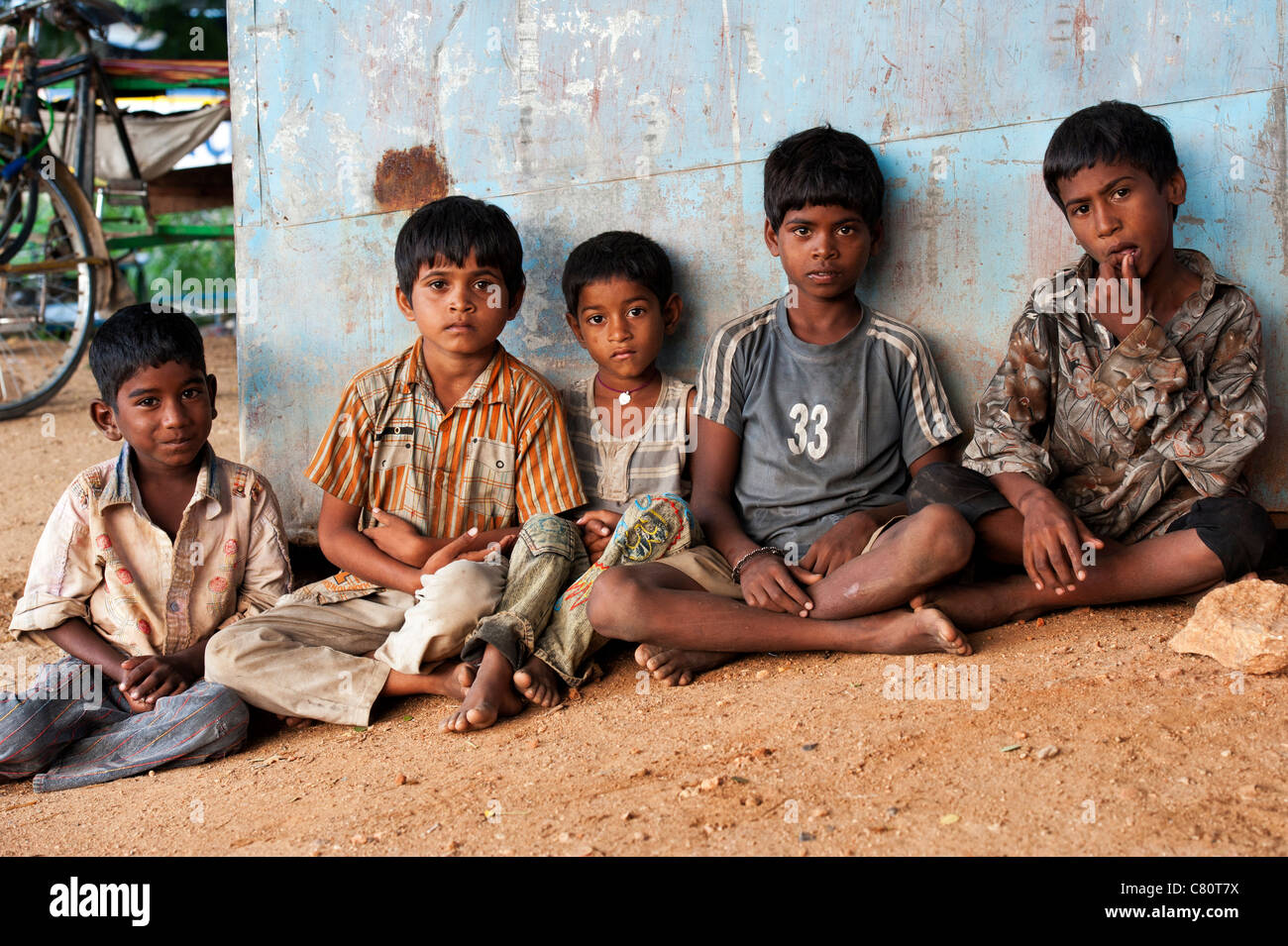 Young poor lower caste Indian street children. Andhra Pradesh, India Stock Photo