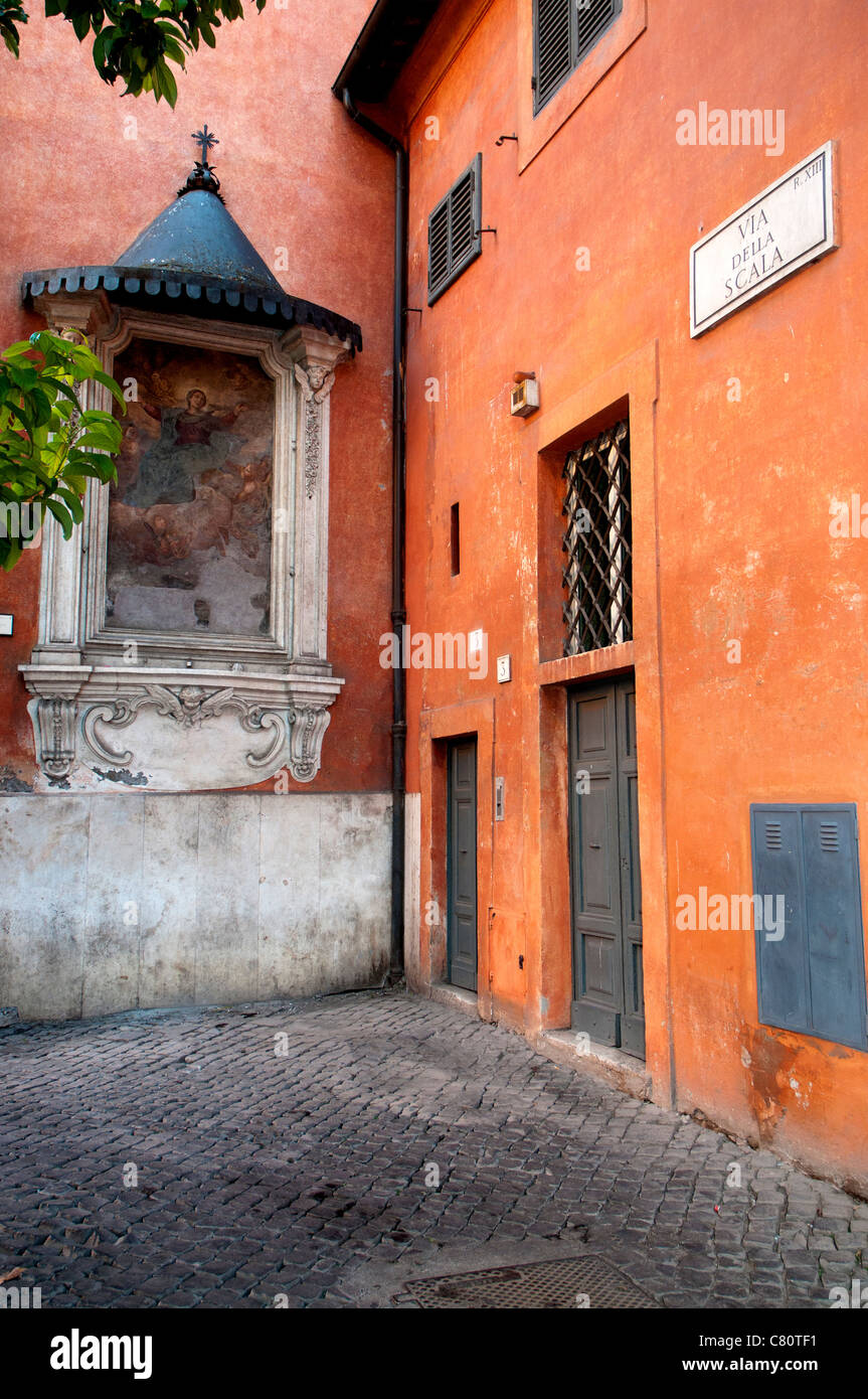 Corner of Piazza Sant’ Egidio and Via della Scala, Rome Italy Stock Photo