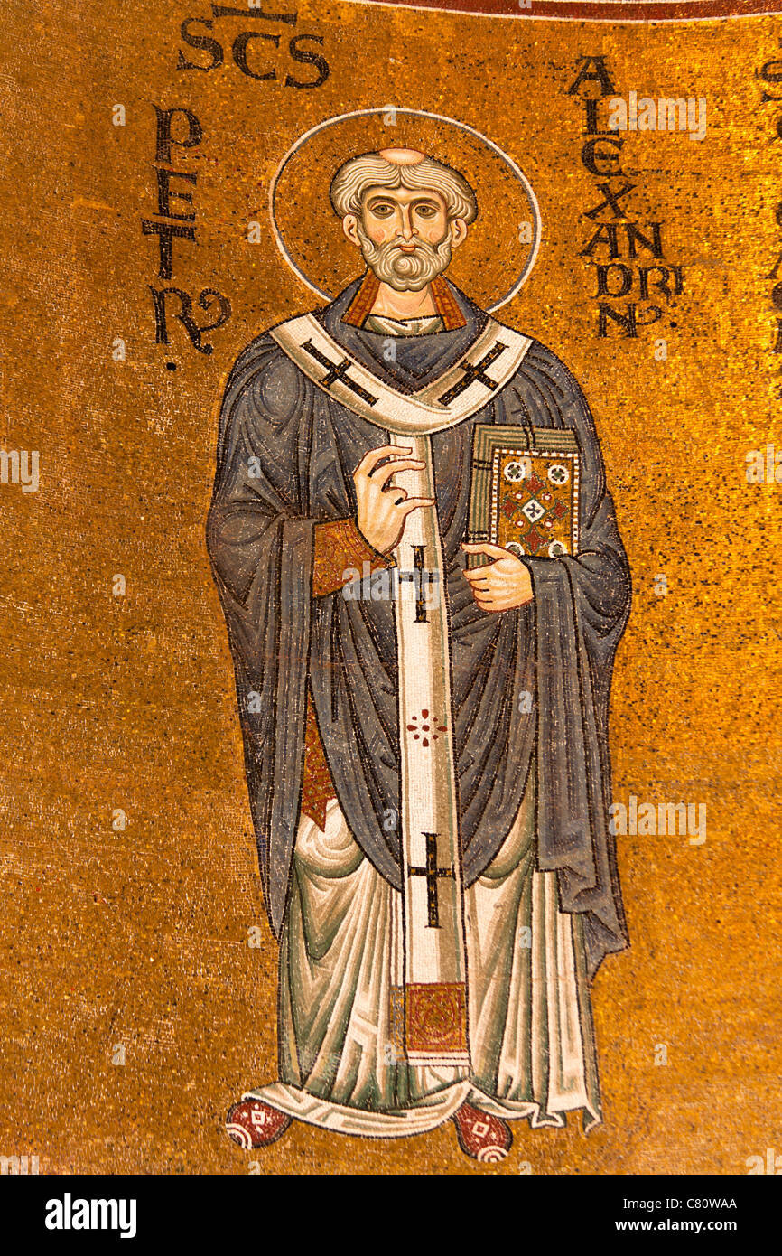 Saint Peter mosaic inside Monreale Cathedral, Monreale, near Palermo ...