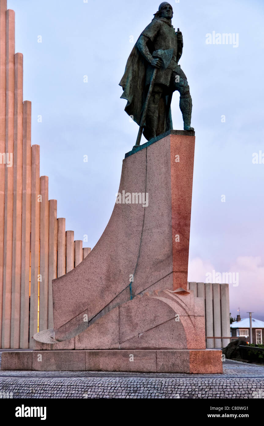 A statue of Leif Ericson in Reykjavik, Iceland Stock Photo