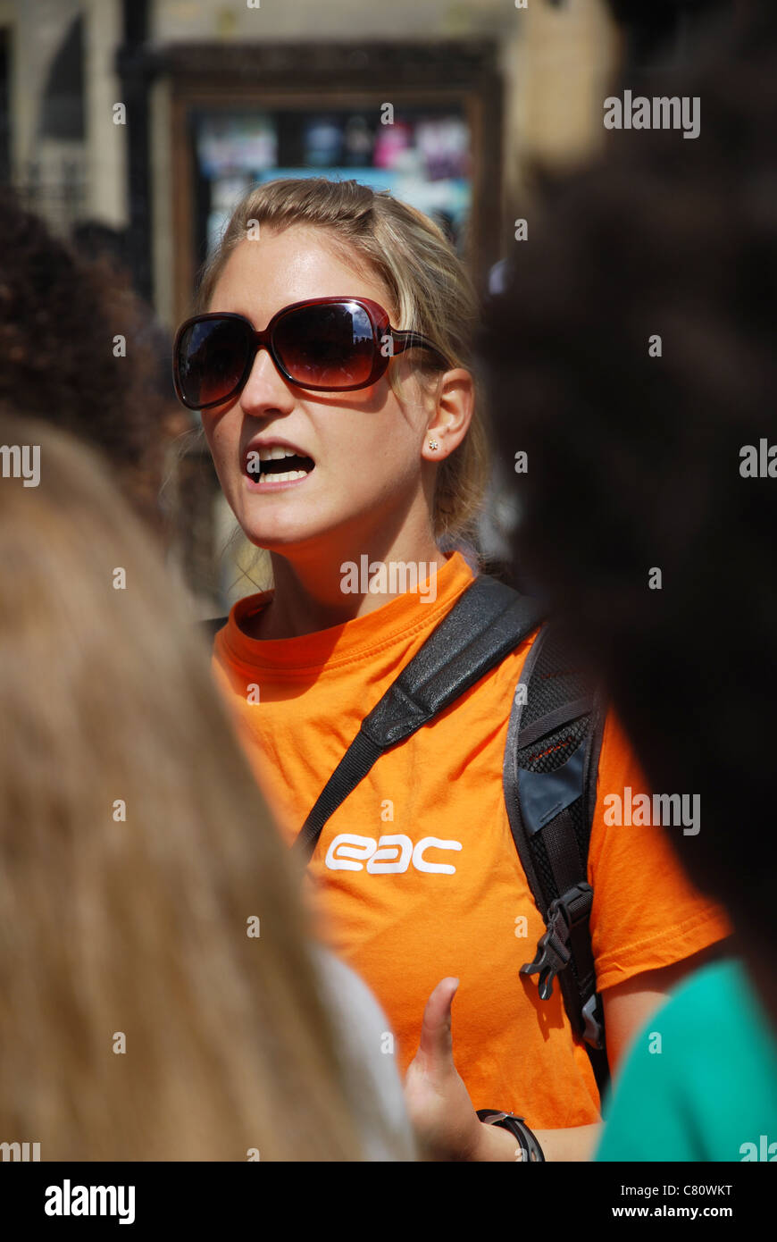 tour guide speaking to her group Oxford UK Stock Photo