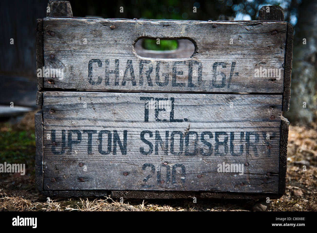 Fruit storage boxes in an English orchard Stock Photo