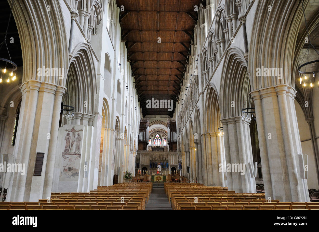The nave of the Cathedral and Abbey Church of St Alban Stock Photo