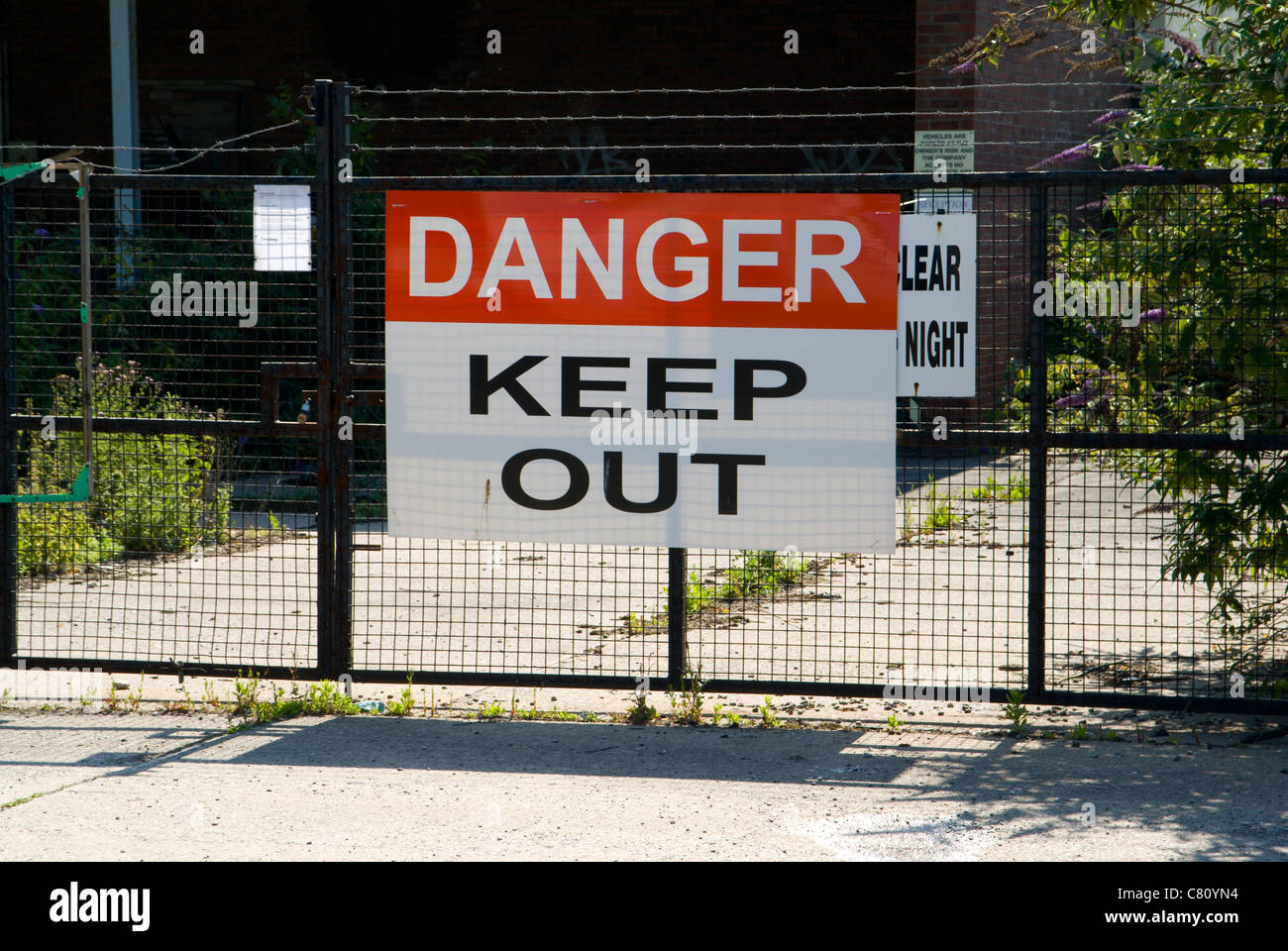 danger keep out sign penarth road cardiff south wales uk Stock Photo