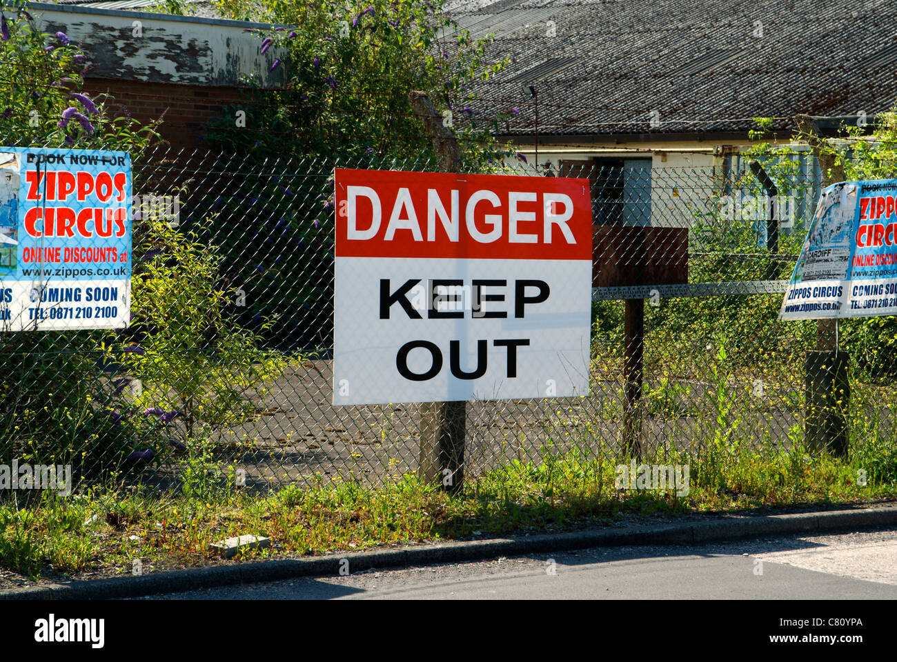 danger keep out sign penarth road cardiff south wales uk Stock Photo