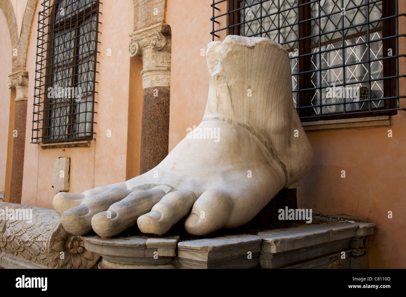 Foot of the gigantic statue of Emperor Constantine in the Palazzo dei Conservatori at Capitoline Museums, Rome, Italy Stock Photo
