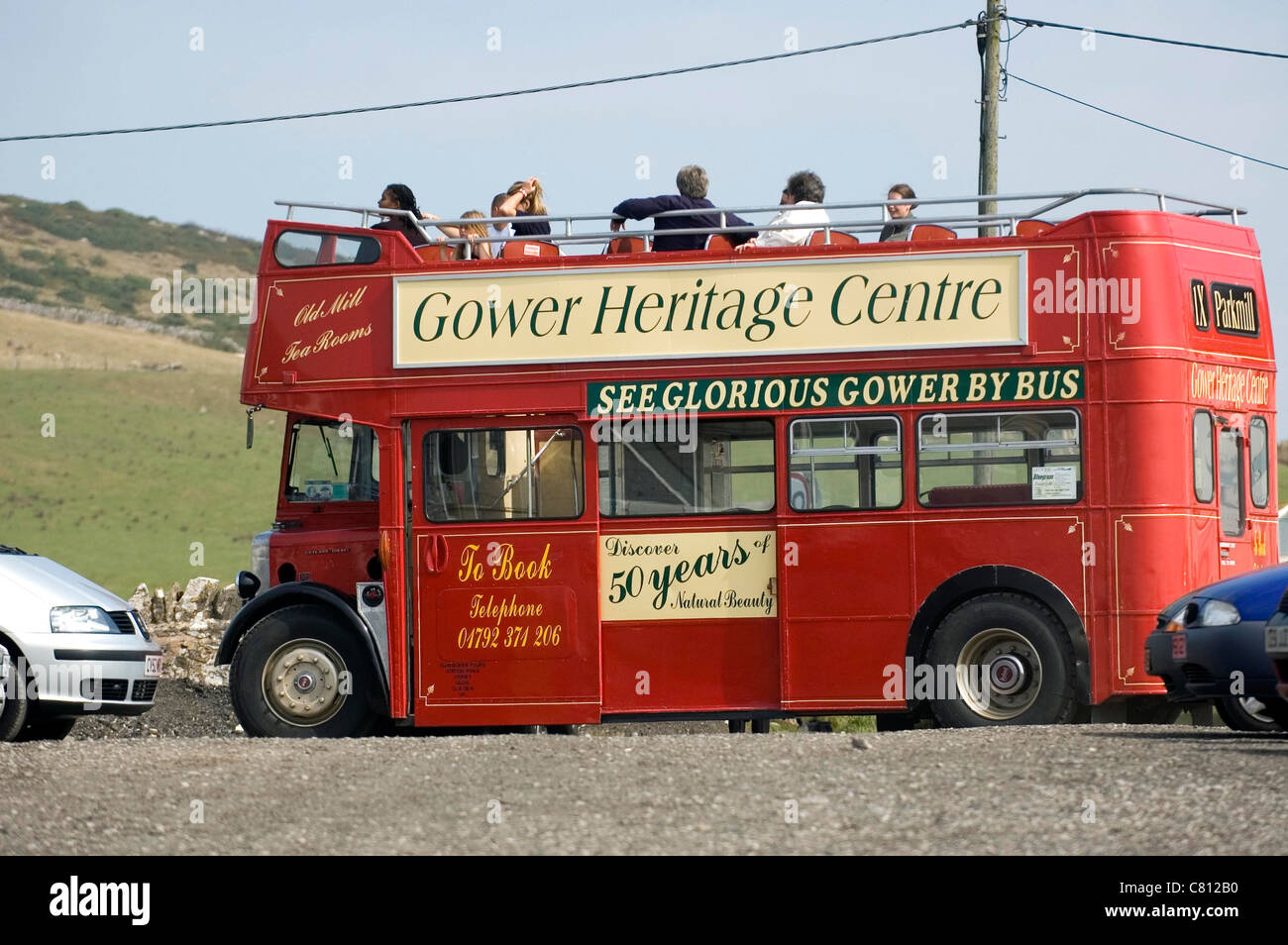Gower Heritage Center old open top Leyland bus giving guided tours of