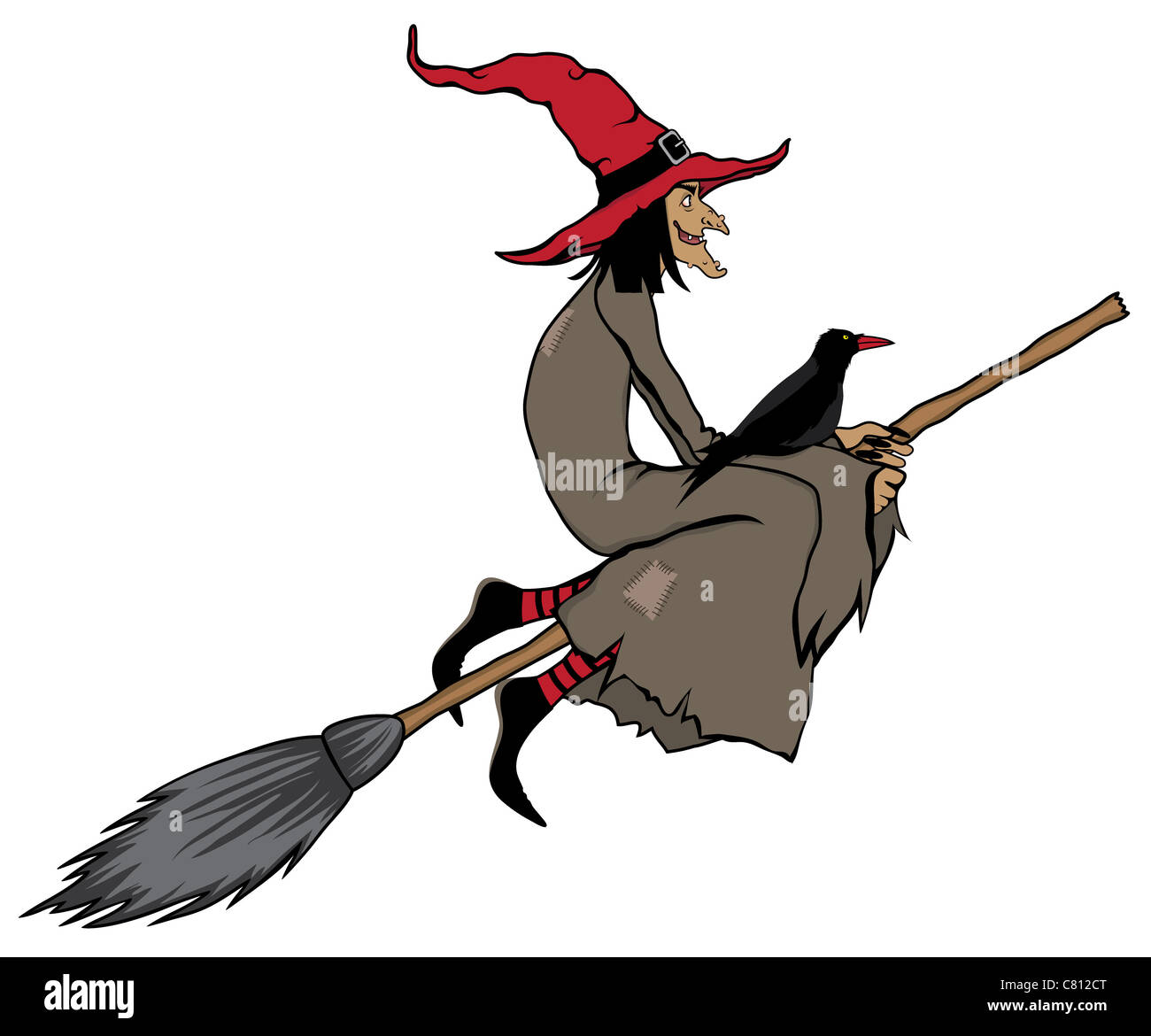 halloween witch flying on a broomstick Stock Photo - Alamy